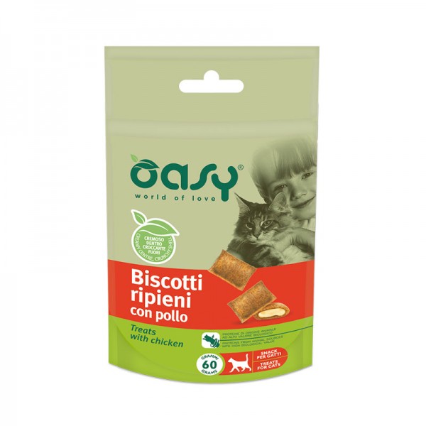 oasy biscotti ripieni al pollo per gatto